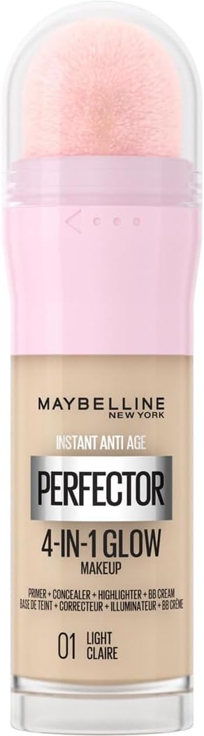 Maybelline New York Instant Perfector 4-in-1 Glow Perfectioning Foundation, Minimizes, Corrects, Evens and Brightens, Glow Finish Without Blemishes, 20 ml, Shade 01 Light