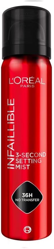 L'Oréal Paris Setting Spray, Infallible 3-Second Makeup Setting Spray Mist for Face, Up To 36 Hour Makeup Wear, Fixing Spray, Waterproof and Sweatproof, Transfer-proof and Non-sticky 75ml