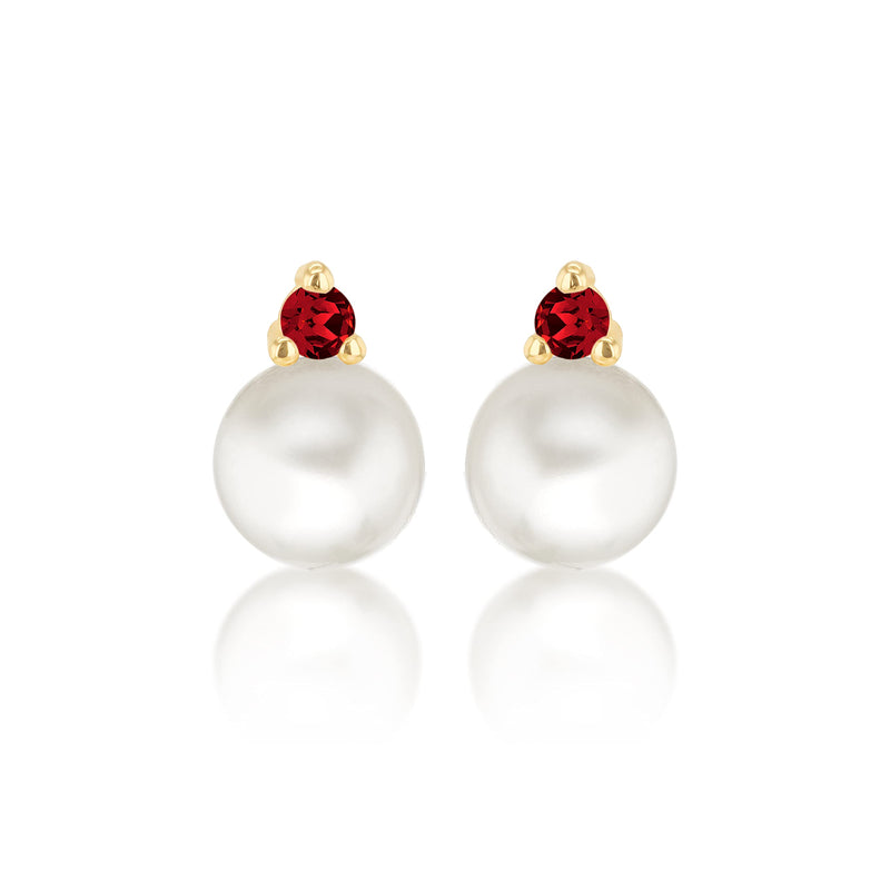 CARISSIMA- Boucles d'Oreilles Or Jaune 9k 2mm Oxyde de Zirconium Perle 6mm Femme