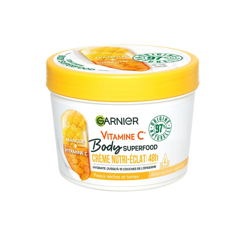 Garnier - Body Superfood - Repair Body Cream - 48H Hydration - Vegan & 97% Natural Formula - Cocoa Butter & Ceramide - For Dry Skin - 380ml