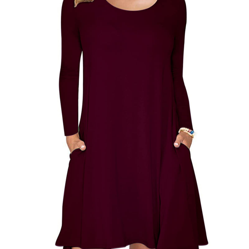 AUSELILY Robe Ample décontractée à Manches Longues et col Rond pour Femmes avec Poches