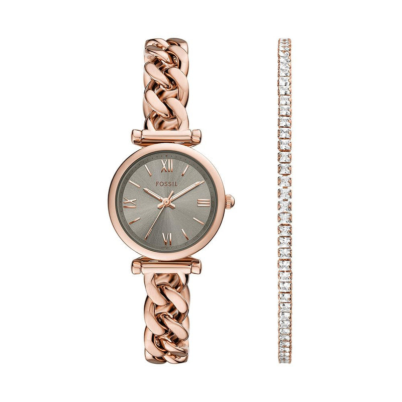 FOSSIL Montre Carlie pour Femme, Mouvement à Quartz Trois Aiguilles, Ton Or Rose, Bracelet en Acier Inoxydable