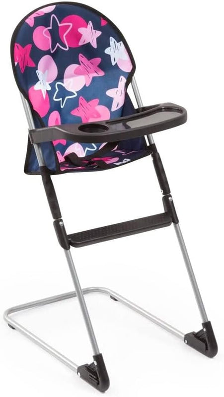 Bayer Design 61769AB 9-in-1 Set for Dolls with High Chair, Bag, Plate with Cutlery and Tumbler, Play Mat, Travel Bed, Doll Accessories, Blue Pink Stars