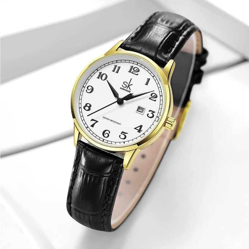 SHENGKE SK Classic Business Women's Watches with Stainless Steel Strap and Elegant Genuine Leather Watch for Ladies