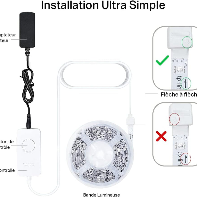 Tapo Ruban LED Connecté WiFi RGB 5m, Bande LED Chambre Multicolore, Haute luminosité et Durable, Contrôle via WiFi App, Commande vocale, Compatible avec Alexa et Google Home, Tapo L900-5