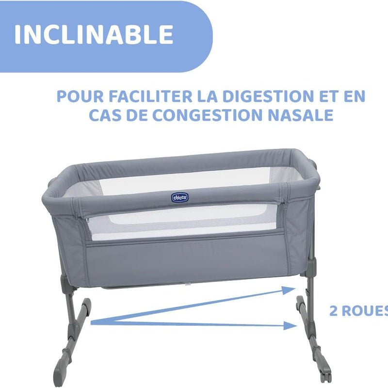 Chicco Next2Me Essential Cododo Stone Baby Cot with Mattress, Folding Side, Adjustable Height, Mesh Window, Wheels and Travel Bag – 0-6 Months, 9 kg