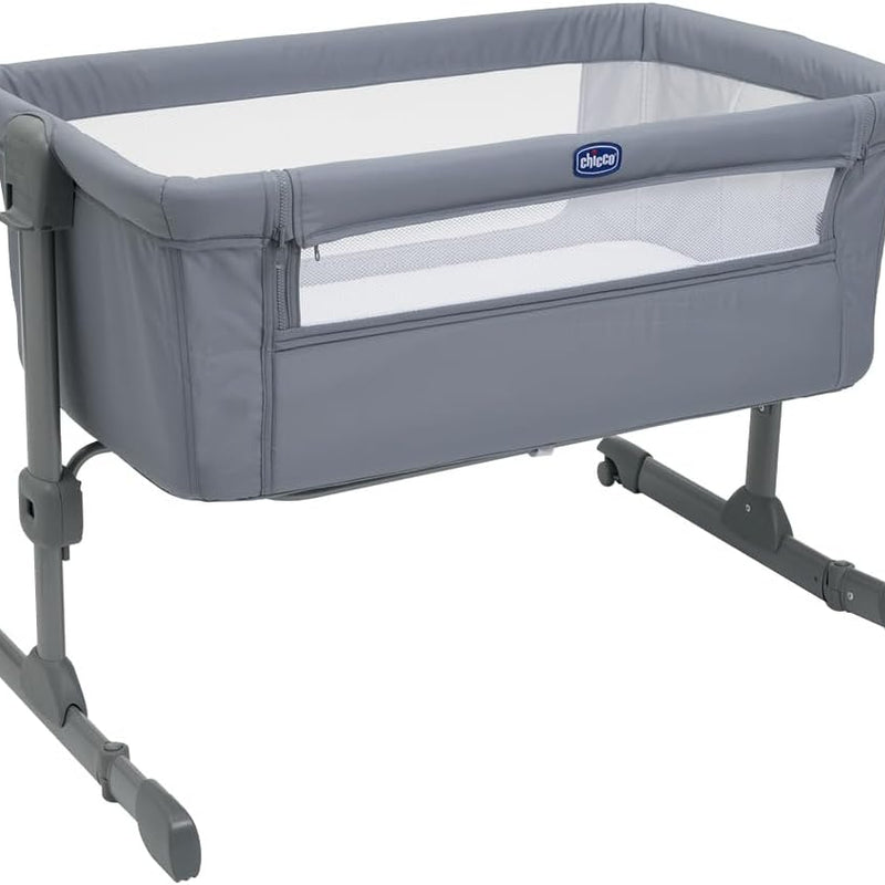 Chicco Next2Me Essential Cododo Stone Baby Cot with Mattress, Folding Side, Adjustable Height, Mesh Window, Wheels and Travel Bag – 0-6 Months, 9 kg