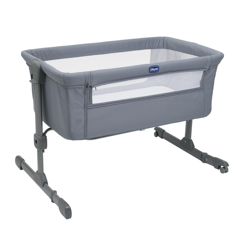 Chicco Next2Me Essential Cododo Stone Baby Cot with Mattress, Folding Side, Adjustable Height, Mesh Window, Wheels and Travel Bag – 0-6 Months, 9 kg