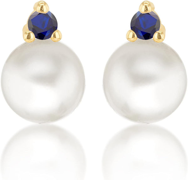 CARISSIMA- Boucles d'Oreilles Or Jaune 9k 2mm Oxyde de Zirconium Perle 6mm Femme