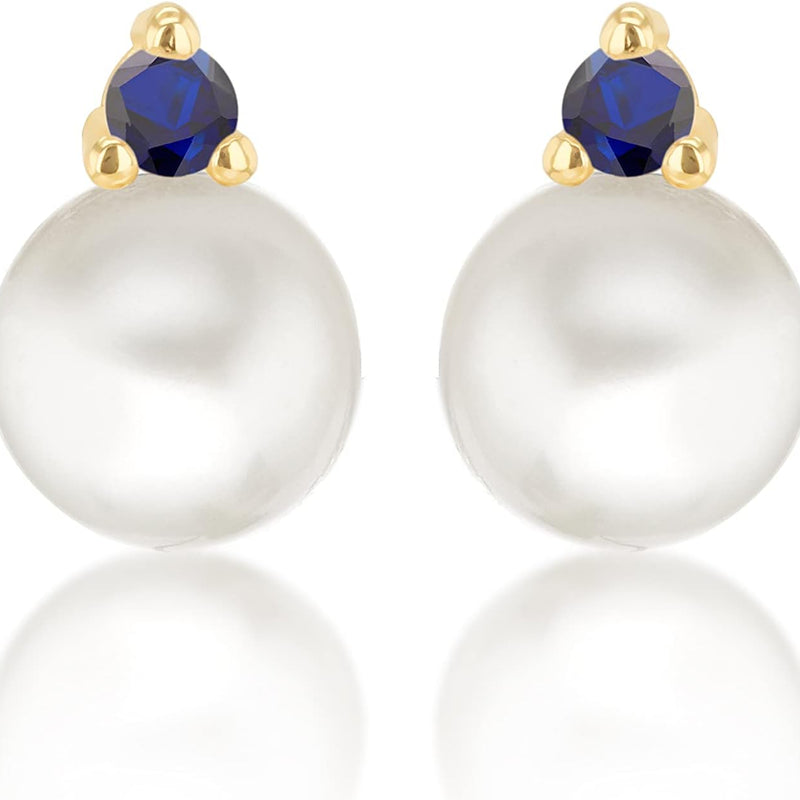 CARISSIMA- Boucles d'Oreilles Or Jaune 9k 2mm Oxyde de Zirconium Perle 6mm Femme