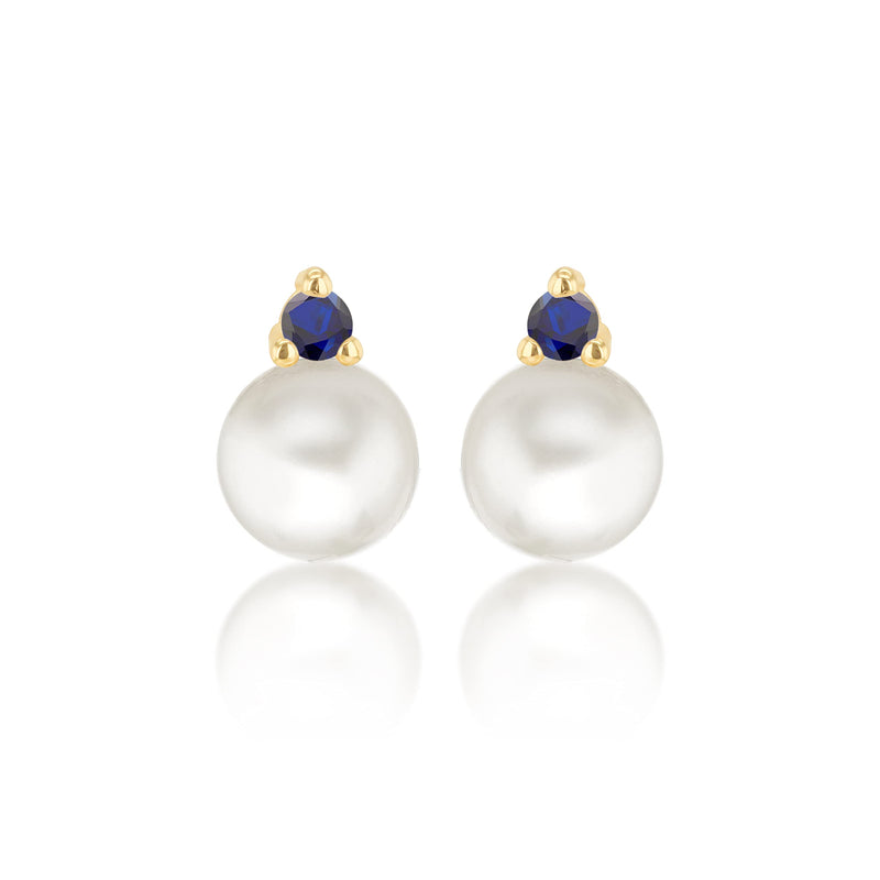 CARISSIMA- Boucles d'Oreilles Or Jaune 9k 2mm Oxyde de Zirconium Perle 6mm Femme