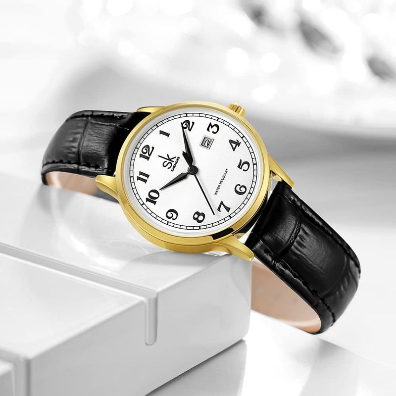 SHENGKE SK Classic Business Women's Watches with Stainless Steel Strap and Elegant Genuine Leather Watch for Ladies