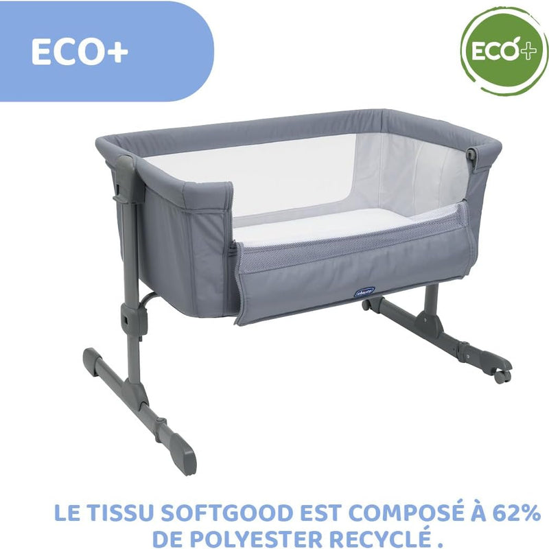 Chicco Next2Me Essential Cododo Stone Baby Cot with Mattress, Folding Side, Adjustable Height, Mesh Window, Wheels and Travel Bag – 0-6 Months, 9 kg
