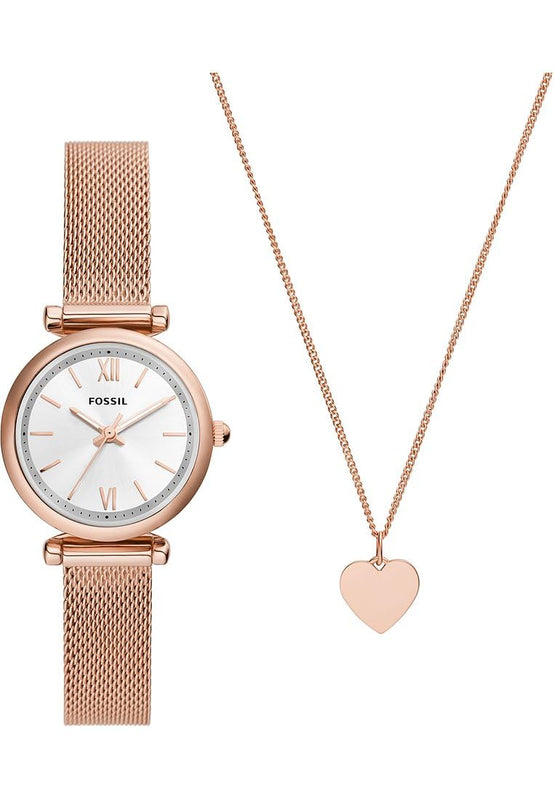 FOSSIL Montre Carlie pour Femme, Mouvement à Quartz Trois Aiguilles, Ton Or Rose, Bracelet en Acier Inoxydable