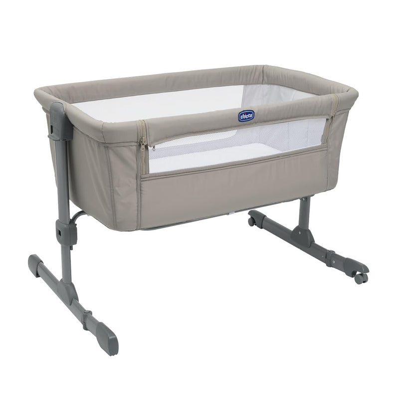 Chicco Next2Me Essential Cododo Stone Baby Cot with Mattress, Folding Side, Adjustable Height, Mesh Window, Wheels and Travel Bag – 0-6 Months, 9 kg