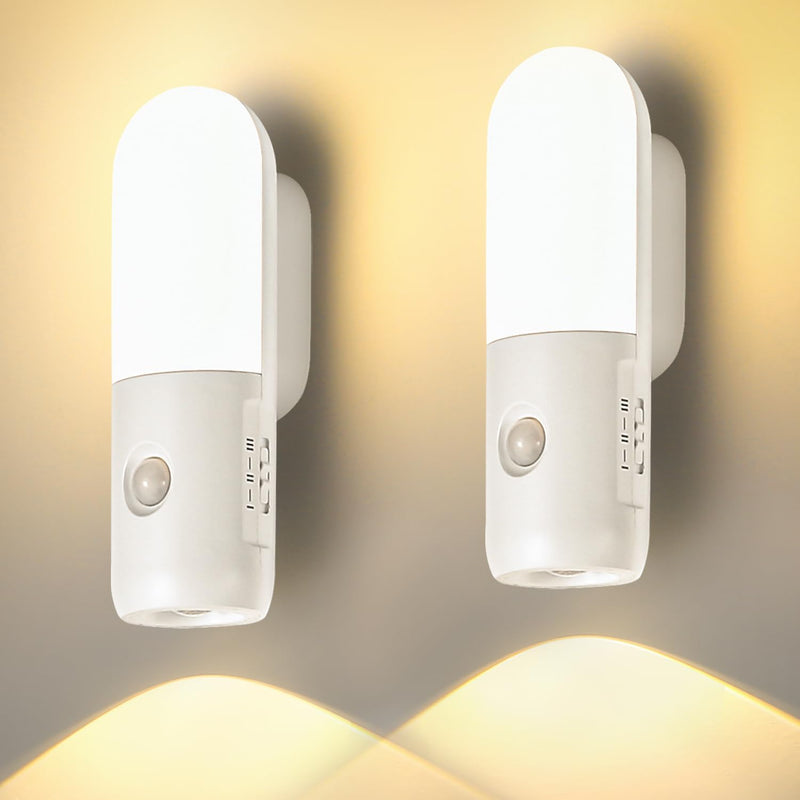 Veilleuse Rechargeable 2000mAh Lampe LED Detecteur de Mouvement Interieur 3000K 4000K 6000K Graduable Spot Eclairage Detection Automatique pour Couloir, Escalier, Toilettes, Chambre, Cuisine (2 Pack)
