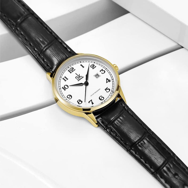 SHENGKE SK Classic Business Women's Watches with Stainless Steel Strap and Elegant Genuine Leather Watch for Ladies