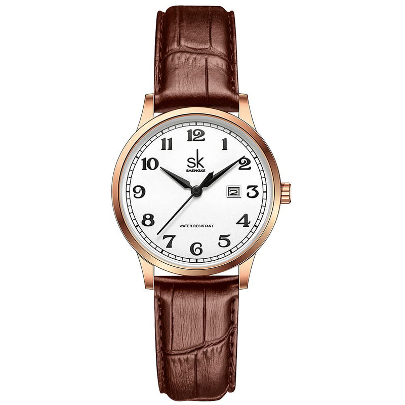 SHENGKE SK Classic Business Women's Watches with Stainless Steel Strap and Elegant Genuine Leather Watch for Ladies