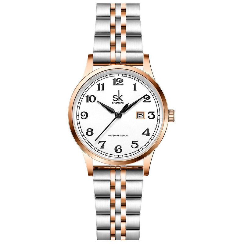SHENGKE SK Classic Business Women's Watches with Stainless Steel Strap and Elegant Genuine Leather Watch for Ladies