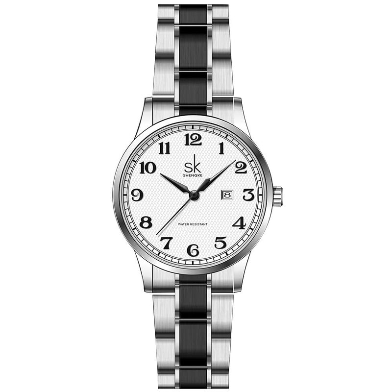 SHENGKE SK Classic Business Women's Watches with Stainless Steel Strap and Elegant Genuine Leather Watch for Ladies