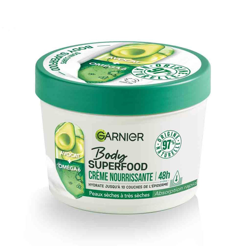 Garnier - Body Superfood - Repair Body Cream - 48H Hydration - Vegan & 97% Natural Formula - Cocoa Butter & Ceramide - For Dry Skin - 380ml