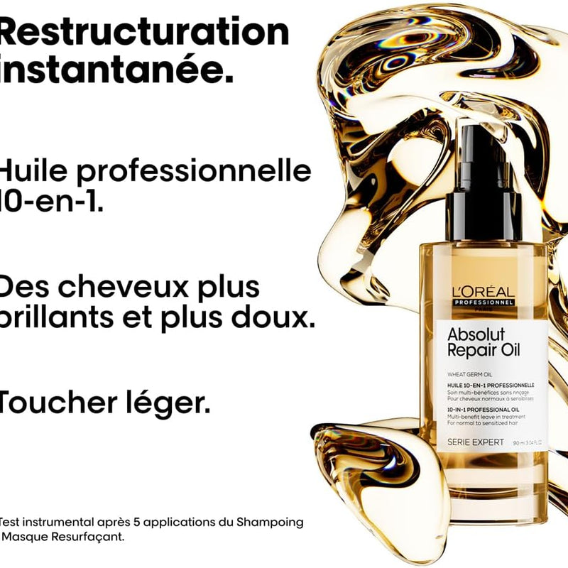L'Oréal Professionnel, Routine Pour Cheveux Secs & Abîmés, Répare & Restructure Instantanément, Protège & Nourrit la Fibre, Absolut Repair, Série Expert