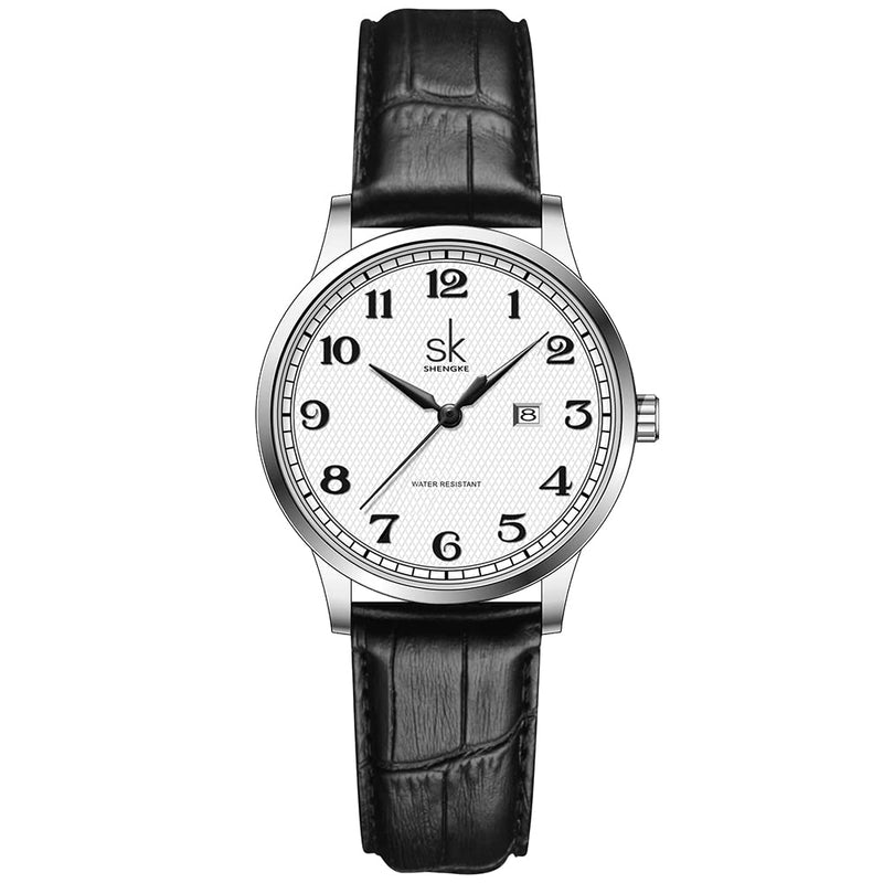SHENGKE SK Classic Business Women's Watches with Stainless Steel Strap and Elegant Genuine Leather Watch for Ladies