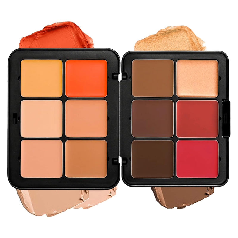 12 Colors Concealer & Blush Palette, Long Lasting Smudge-Resistant Blendable 2 in 1 Matte Finish Cream Blush Palette Face Makeup Palette (#01)