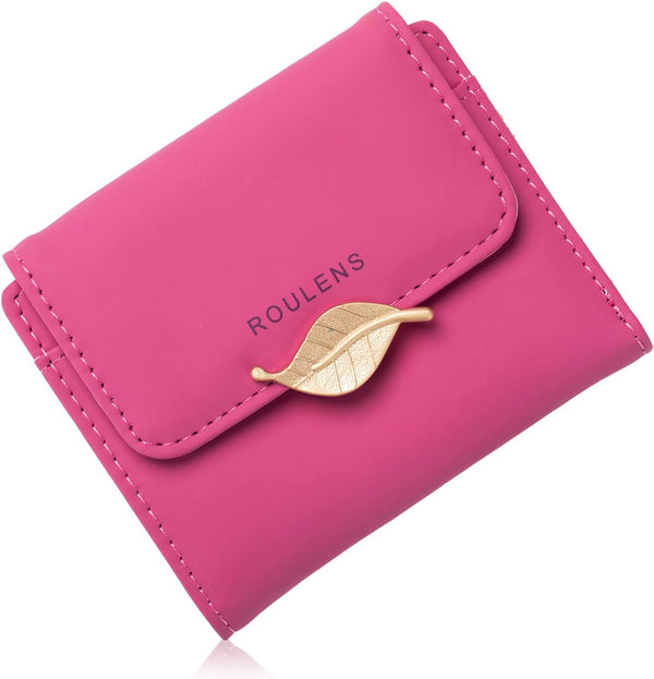 Roulens Women Wallet PU Leather RFID Blocking Coin Purse Leaf Snap Button Wallet