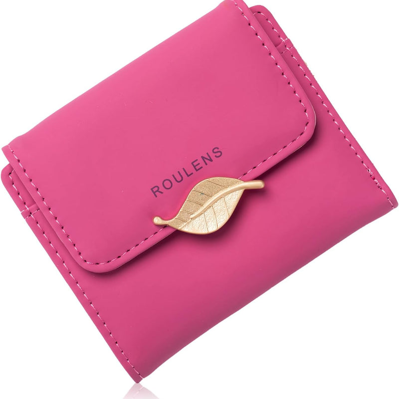Roulens Women Wallet PU Leather RFID Blocking Coin Purse Leaf Snap Button Wallet