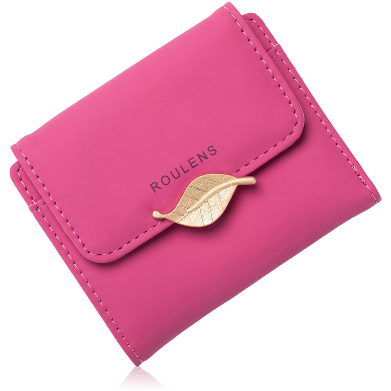 Roulens Women Wallet PU Leather RFID Blocking Coin Purse Leaf Snap Button Wallet