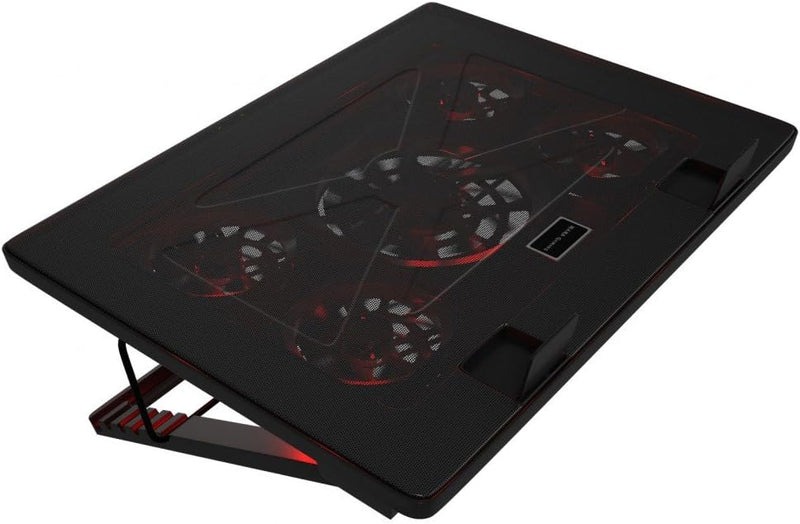 Mars Gaming MNBC2 - Base de Jeu de Refroidissement pour Ordinateurs Portables jusqu'à 17.35 '(5 Ventilateurs ultrasilents, éclairage LED Rouge, 2 x USB2.0), Noir et Rouge