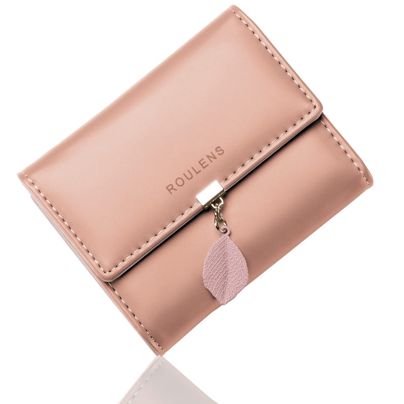 Roulens Women Wallet PU Leather RFID Blocking Coin Purse Leaf Snap Button Wallet