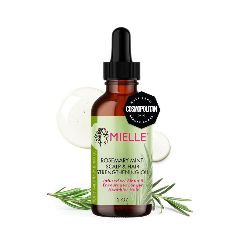 Mielle Organics Rosemary & Mint Light Hair Oil, Split Ends & Dry Scalp Treatment - Infused with Biotin & Essential Oils for Strengthening, Soothing, Moisturizing & Encouraging Longer Hair (2 Oz)
