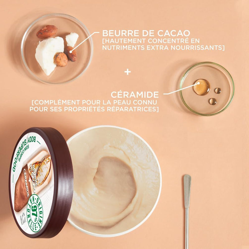 Garnier - Body Superfood - Repair Body Cream - 48H Hydration - Vegan & 97% Natural Formula - Cocoa Butter & Ceramide - For Dry Skin - 380ml