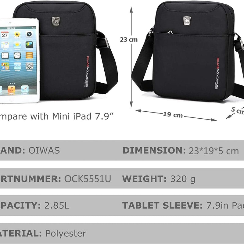 OIWAS Men's Shoulder Bag Small Satchel Pouch Mini Satchel for Leisure Holidays Excursion Walking Hiking, Black, Crossbody