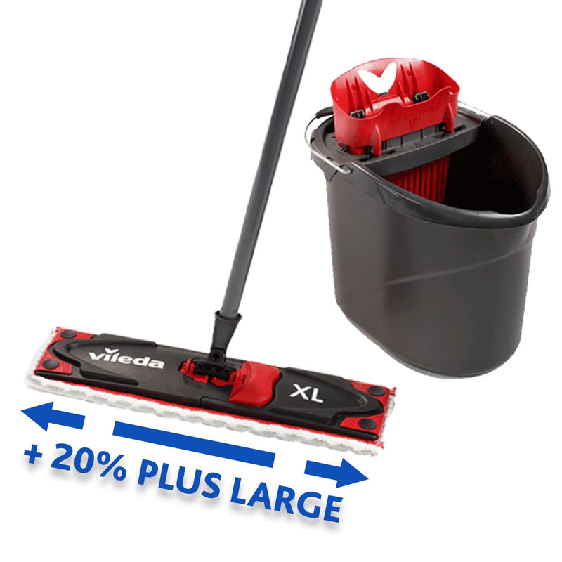 Vileda Utramax Complete Mop and Bucket Set with Mop and Wringer Set with Bucket and Microfibre Cover, Removes Over 99% of Bacteria with Water, Vileda Love It Clean