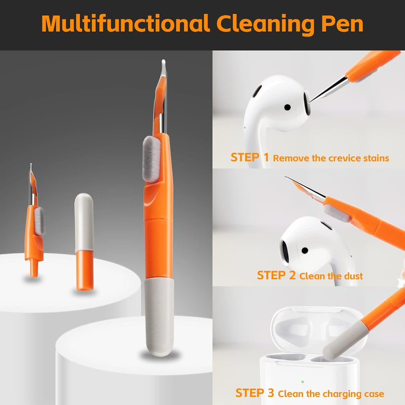 Alyvisun Keyboard Cleaning Kit, 11 in 1 Multifunctional PC Keyboard Cleaner, Keyboard Cleaner Tool Brush, for Tablets, Phones, Computers, Headphones, Orange