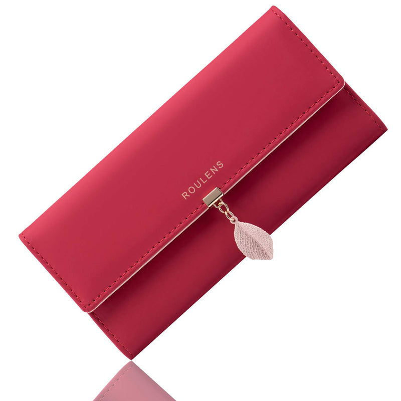 Roulens Women Wallet PU Leather RFID Blocking Coin Purse Leaf Snap Button Wallet
