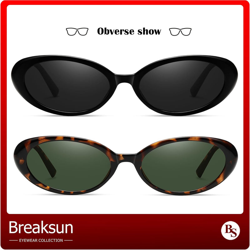 Breaksun Lunettes de soleil ovales rétro pour homme et femme - Petites lunettes de soleil ovales tendance des années 90 - Nuances