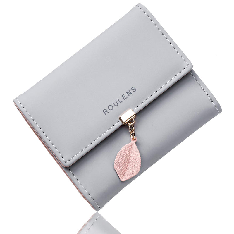Roulens Women Wallet PU Leather RFID Blocking Coin Purse Leaf Snap Button Wallet