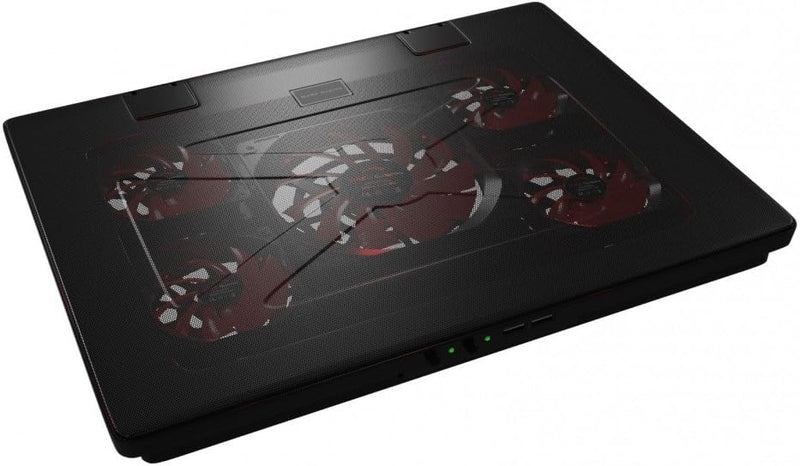Mars Gaming MNBC2 - Base de Jeu de Refroidissement pour Ordinateurs Portables jusqu'à 17.35 '(5 Ventilateurs ultrasilents, éclairage LED Rouge, 2 x USB2.0), Noir et Rouge