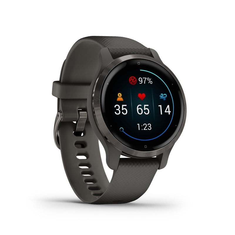 Garmin Venu 2 - Montre connectée GPS multisports avec écran AMOLED, autonomie longue durée (11 jours) – Gris avec bracelet noir - Boîtier 45 mm