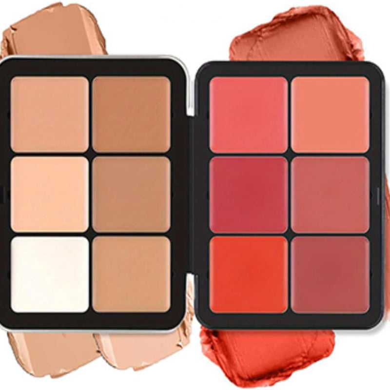 12 Colors Concealer & Blush Palette, Long Lasting Smudge-Resistant Blendable 2 in 1 Matte Finish Cream Blush Palette Face Makeup Palette (#01)