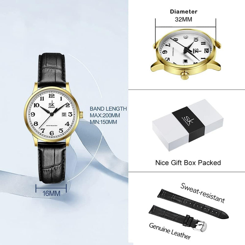 SHENGKE SK Classic Business Women's Watches with Stainless Steel Strap and Elegant Genuine Leather Watch for Ladies