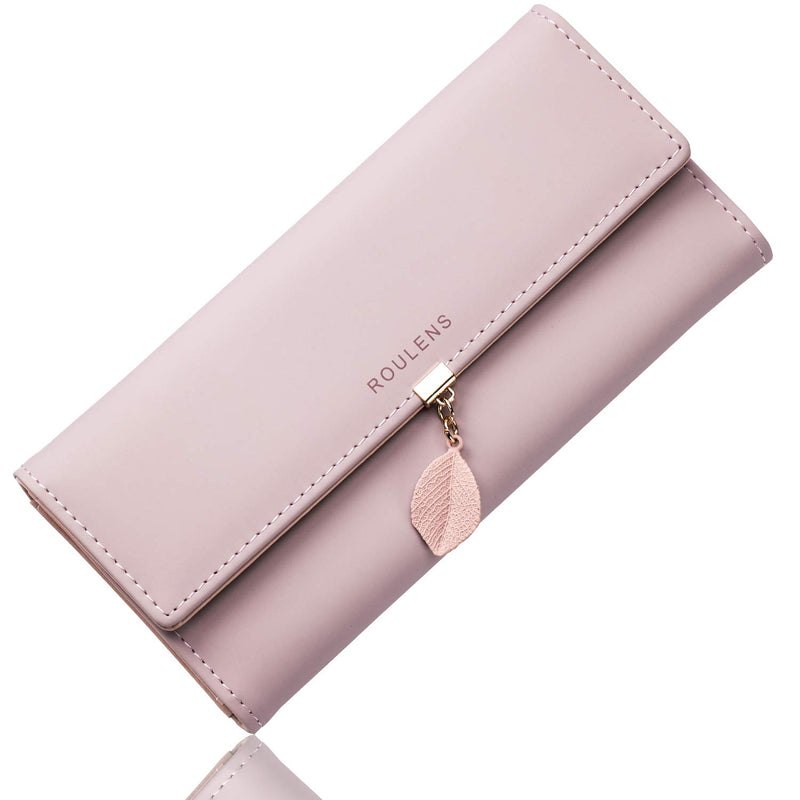 Roulens Women Wallet PU Leather RFID Blocking Coin Purse Leaf Snap Button Wallet