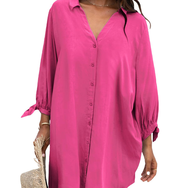 CUPSHE Women Long Sleeve Floral Button Down Shirt Dress