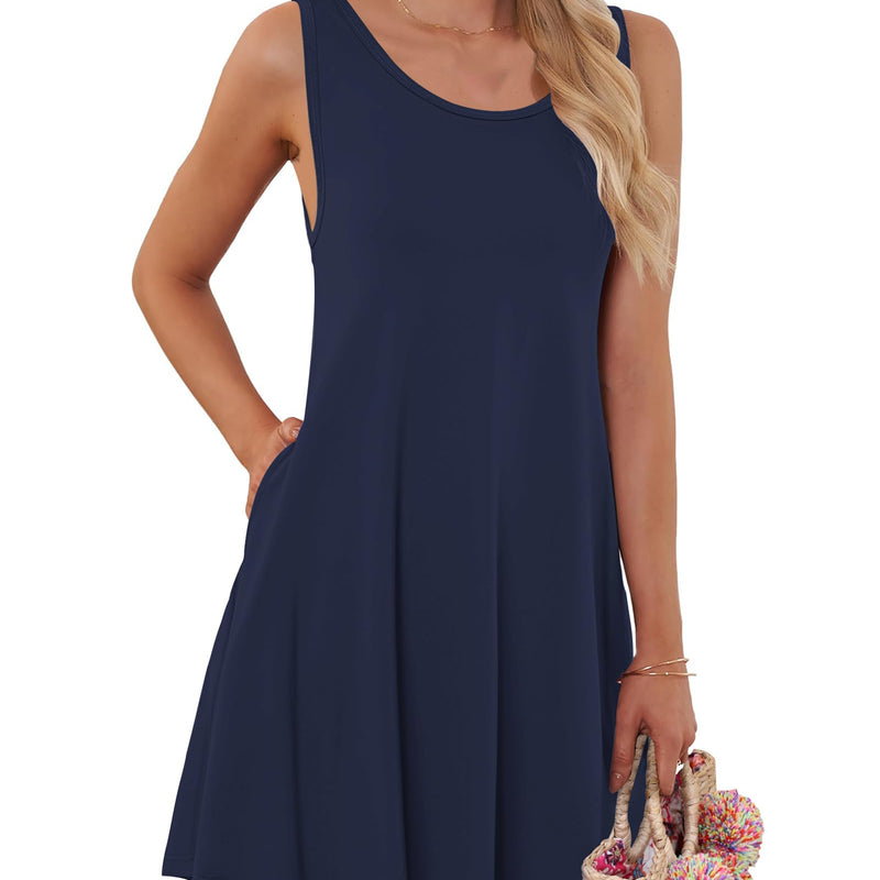AUSELILY Robes d'été pour Femme Robe plissée sans Manches Décontractée pour Femme avec Poche