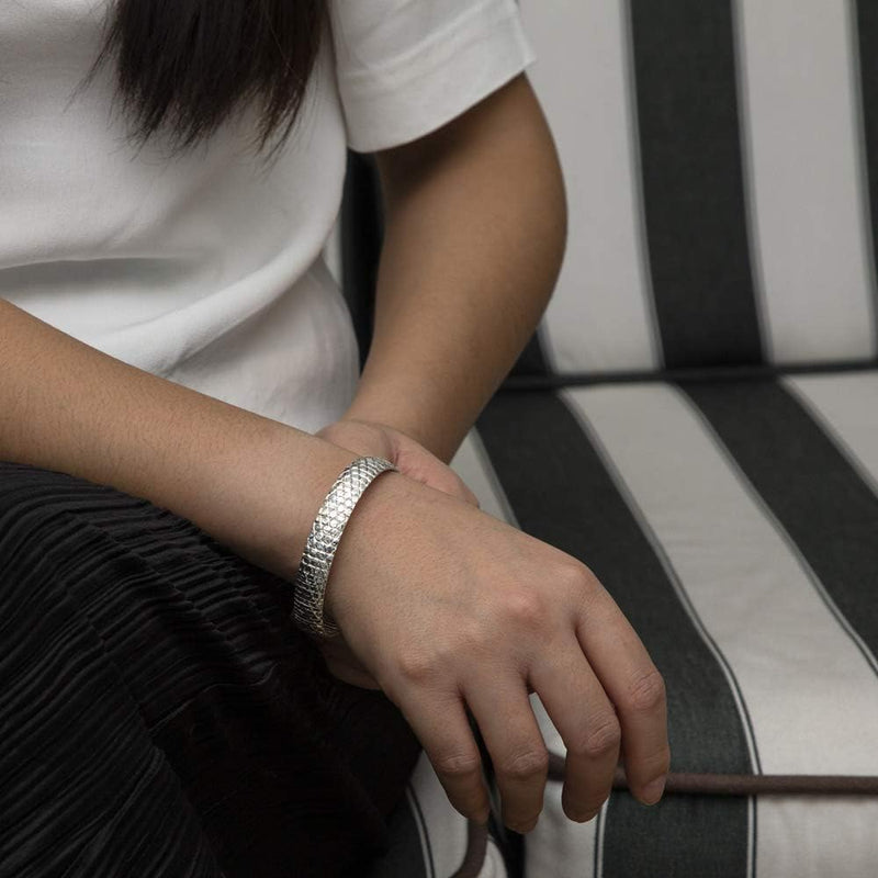 Tuscany Silver - Bracelet Cléopâtre en argent massif pour femme Diamant cut de 10 mm en forme de cercle 19cm/7.5