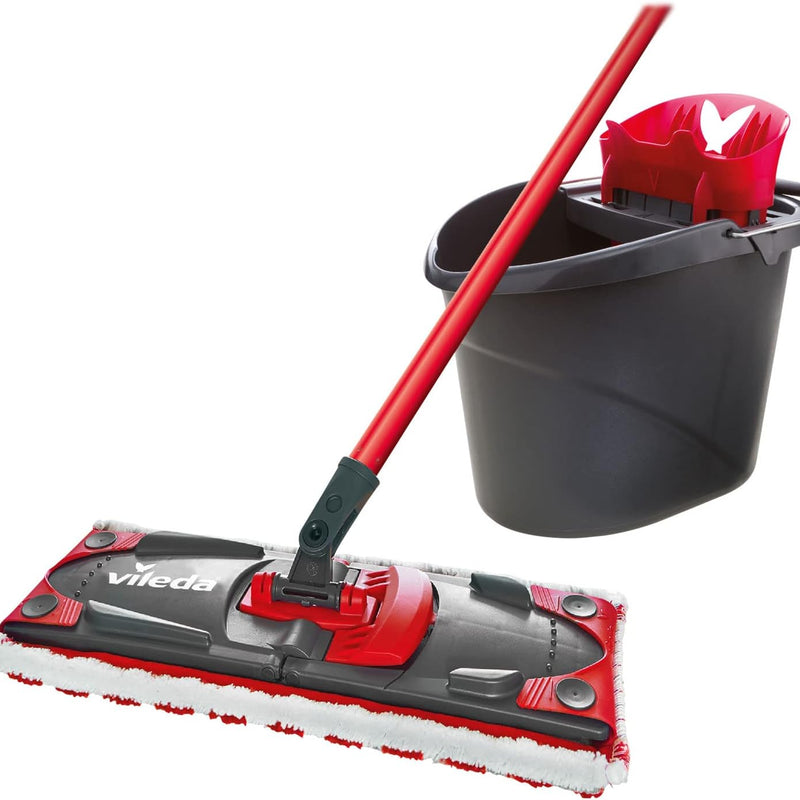 Vileda Utramax Complete Mop and Bucket Set with Mop and Wringer Set with Bucket and Microfibre Cover, Removes Over 99% of Bacteria with Water, Vileda Love It Clean